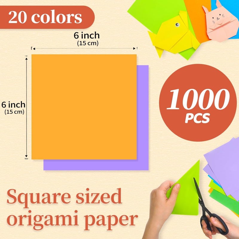 IOOLEEM Origami Paper, 1000 Sheets, 20 Colors Origami Paper, 6 Inch Square, Double Sided Colored paper. - Image 2